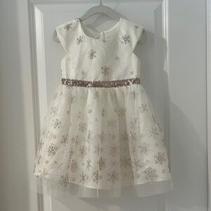 Girls Ivory Tulle Dress with Rose Gold Snowflake Accents